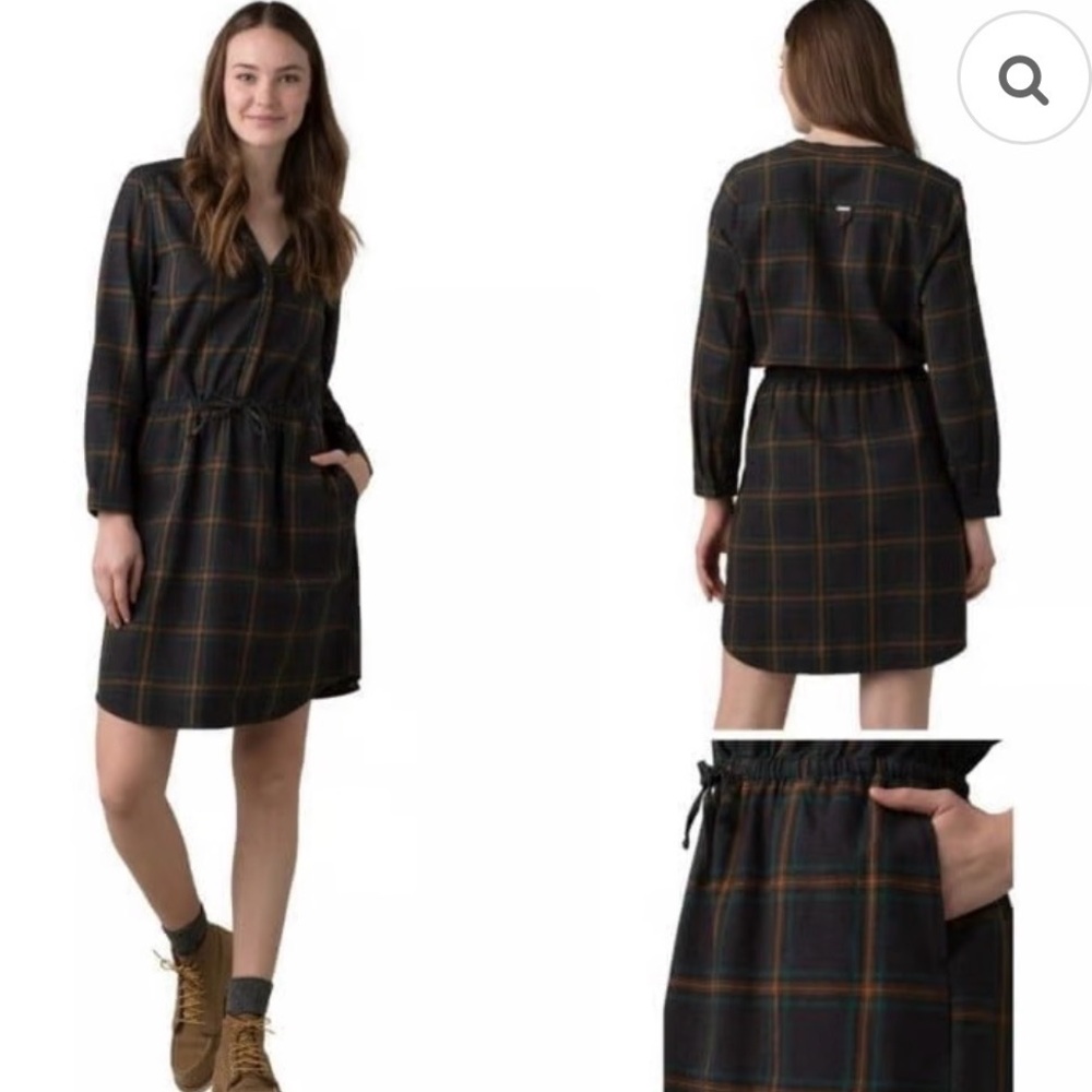 Prana Black Plaid Long Sleeve Dress